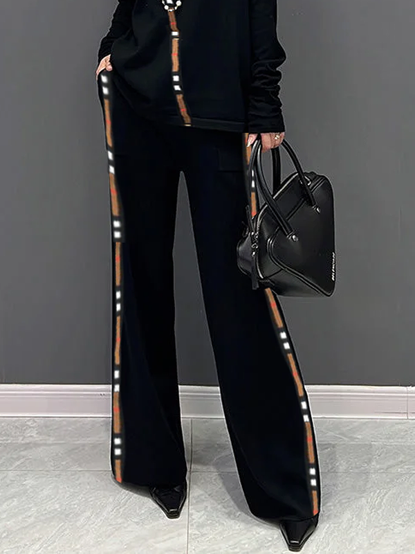 Contrast Color Pockets Loose Wide Leg Trousers Pants