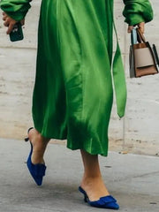 Solid Color Long Sleeves Loose Round-Neck Midi Dresses