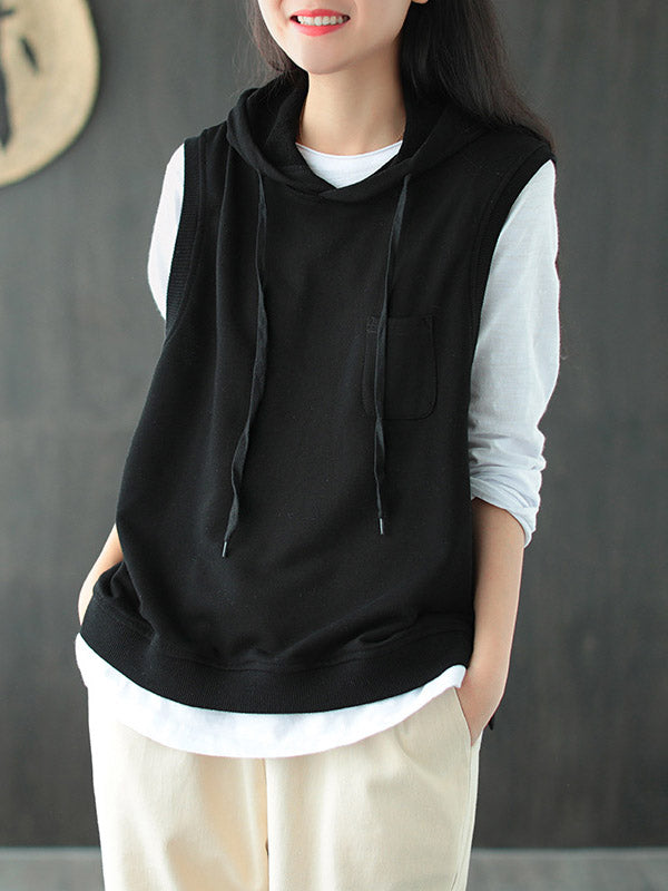 Artistic Retro Solid Hooded Vest