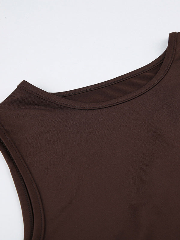 Hollow Solid Color Split-Joint Loose Skinny Round-neck Vest Top
