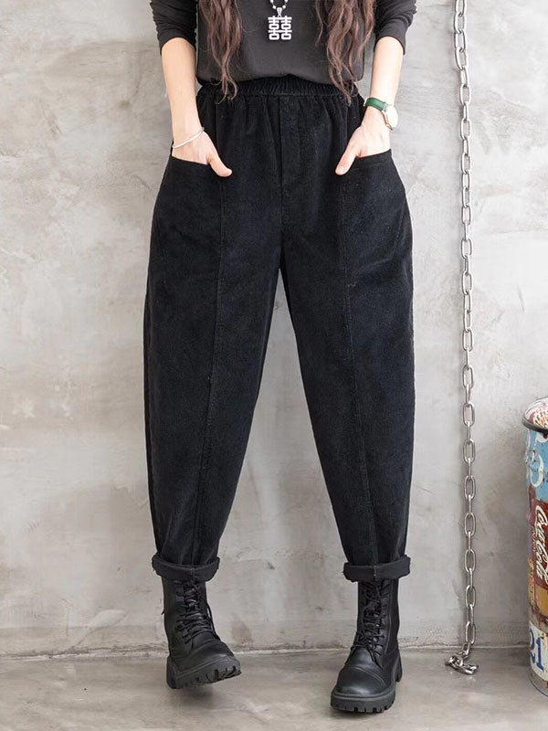 Elasticity Pockets Solid Color Loose Half Pants