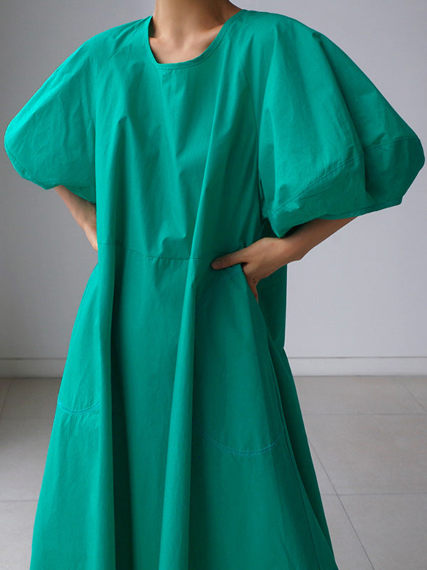 Original Bishop Sleeve Solid Color Midi Dress