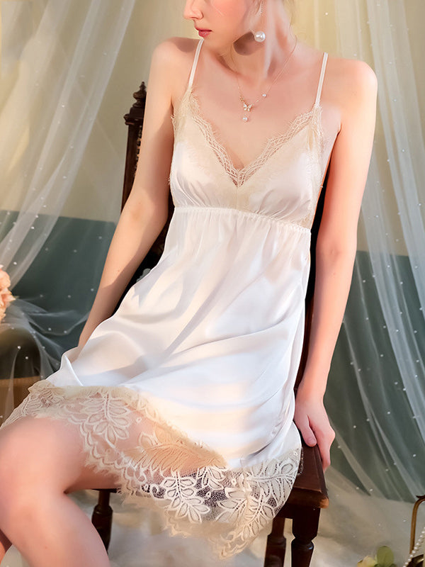 Backless Lacy Split-Joint Sleeveless Spaghetti-Neck Intimates&Pajamas
