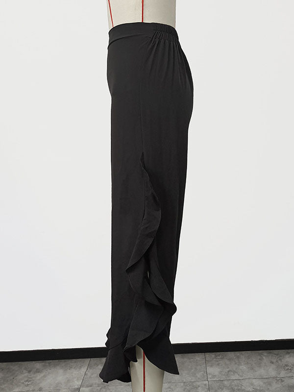 Loose Wide Leg Falbala Solid Color Split-Side Casual Pants