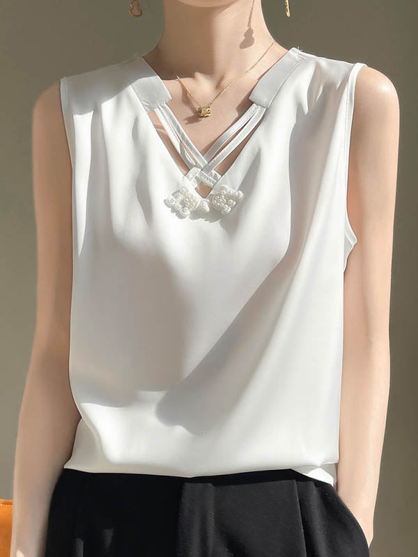 Solid Color Loose Plus Size V-neck Vest Top