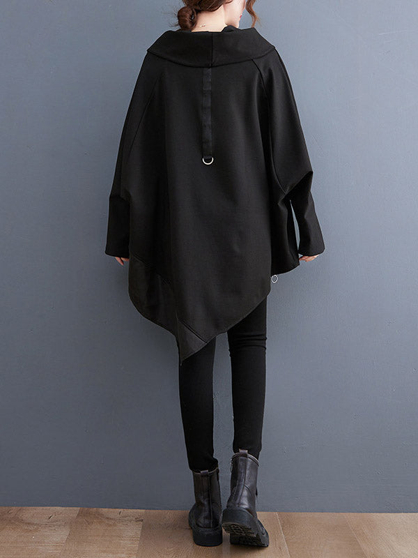 Asymmetric Split-Joint Zipper Long Sleeves Loose Heaps Collar Sweatshirt Tops