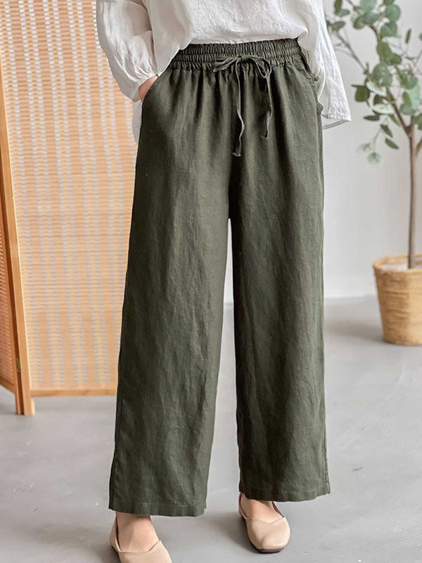 Drawstring Solid Color Loose Wide Leg Casual Pants Bottoms
