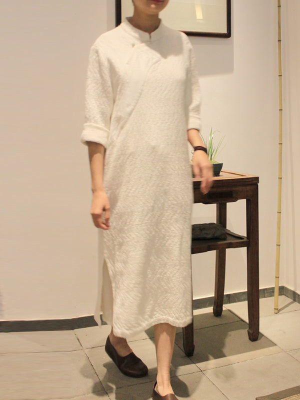 Vintage Jacquard Split-Side Midi Dress Long Cheongsam