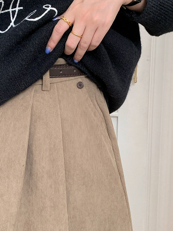 Pleated Solid Color Split-Joint A-Line High Waisted Skirts