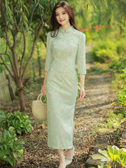 Vintage Split-Side Jacquard Long Cheongsam