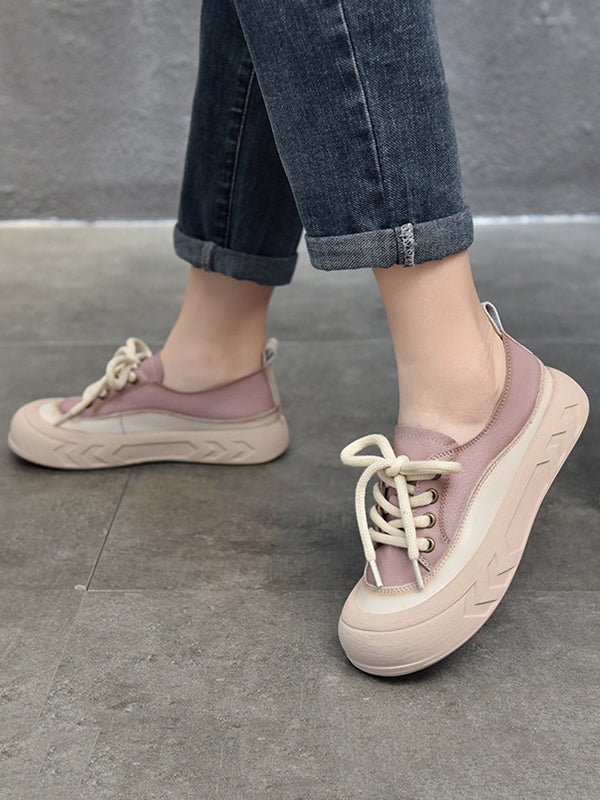 Contrast Color Lace-Up Platform Shoes Casual Shoes
