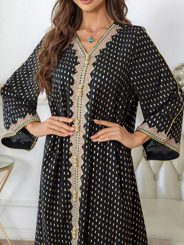 Muslim Polka-Dot Batwing Sleeves Long Sleeves V-Neck Maxi Dresses