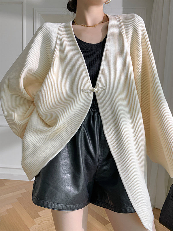 Long Sleeves Loose Solid Color Knitted Cardigan Tops