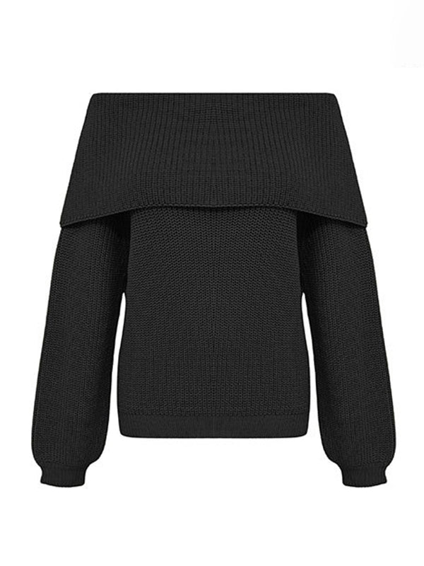 Solid Color Split-Joint Long Sleeves Loose Round-Neck Sweater Tops
