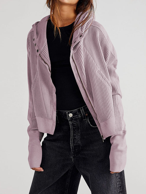 Zipper Long Sleeves Loose Hooded Outerwear Jackets