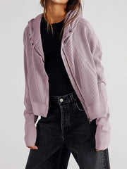 Zipper Long Sleeves Loose Hooded Outerwear Jackets