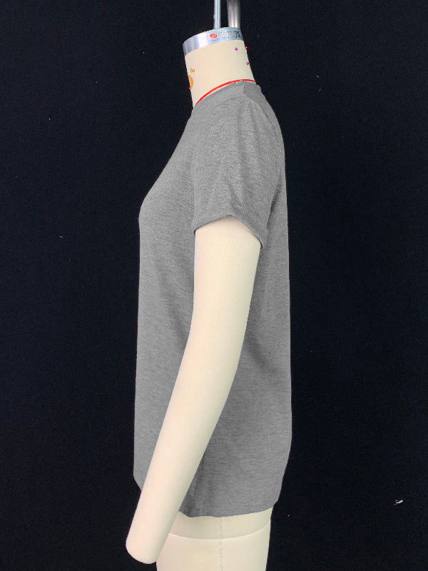Solid Color Short Sleeves Round-neck T-Shirts Tops