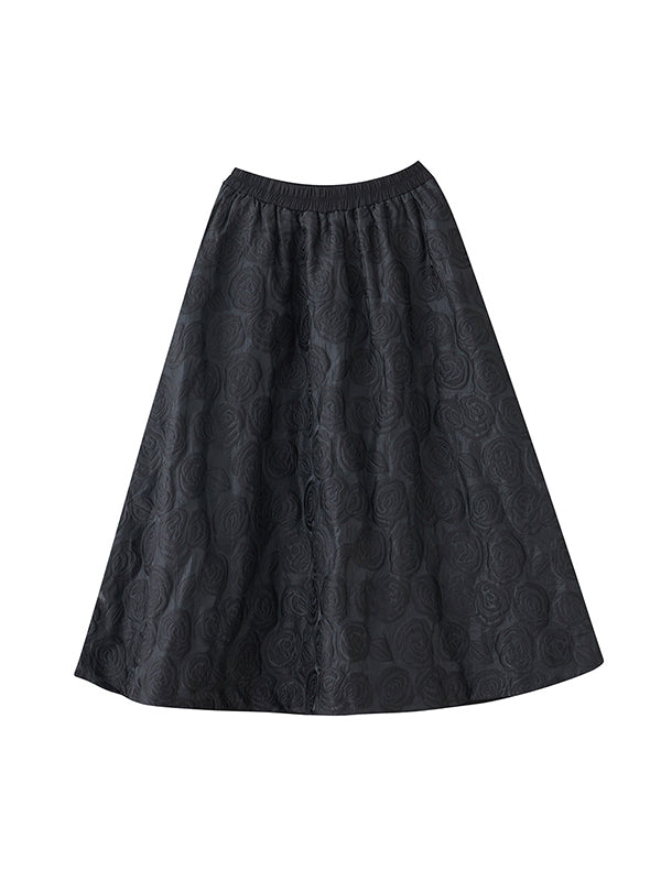 Asymmetric Elasticity Jacquard Solid Color A-Line Loose Skirts Bottoms