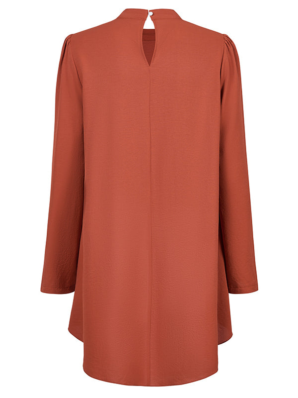 Solid Color Split-Joint False Two High-Low Mock Neck Blouses&Shirts Tops