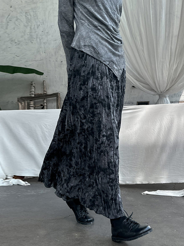 Elastics Pleated Printed High Waisted Loose Skirts