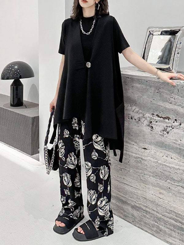Buttoned High-Low Loose V-Neck Vest Outerwear
