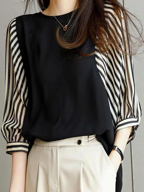 Split-Joint Half Sleeves Loose Round-Neck T-Shirts