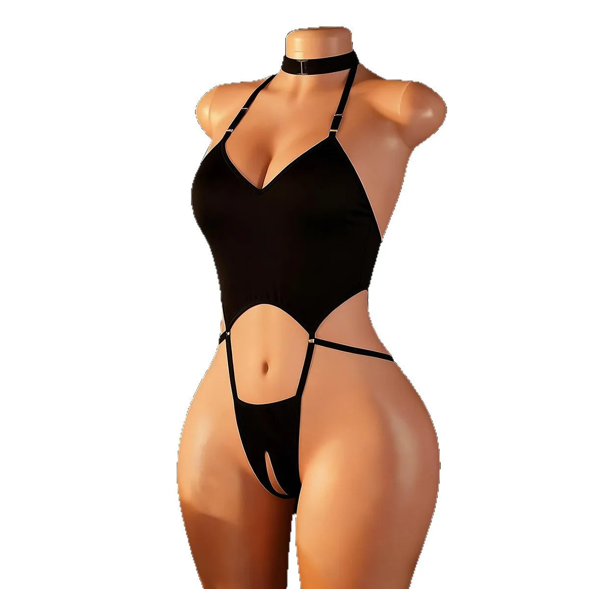 Backless Lace Up Halter Crotchless