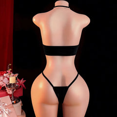 Backless Lace Up Halter Crotchless