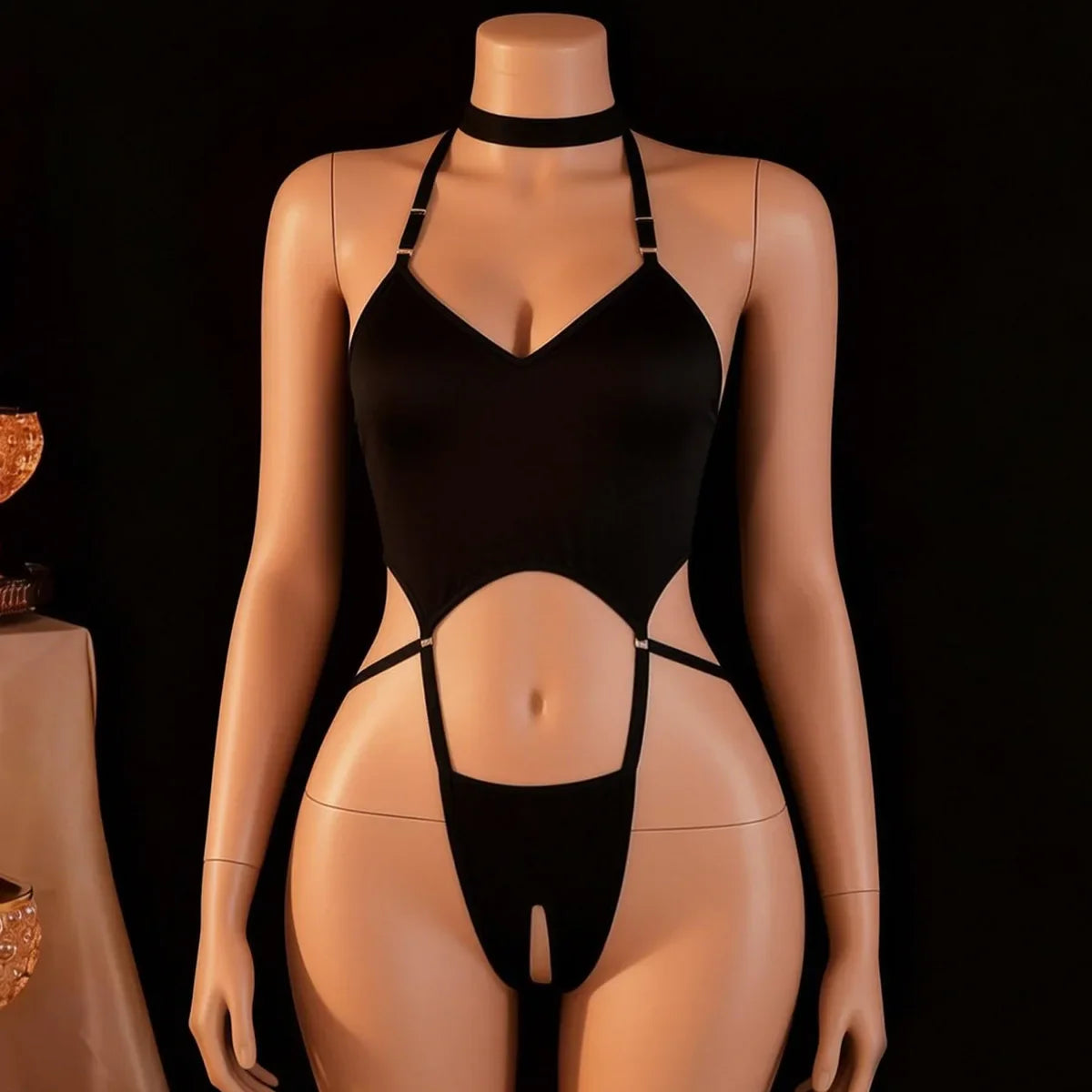 Backless Lace Up Halter Crotchless