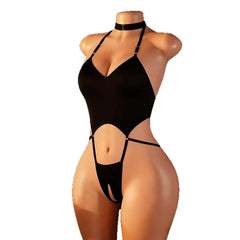 Backless Lace Up Halter Crotchless