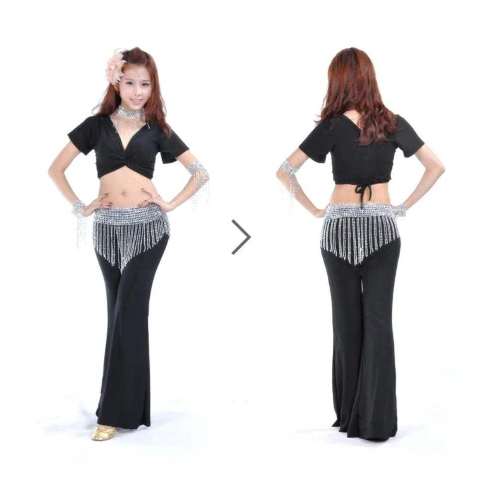 BellyDance Waistband Hip Scarf 3 Color Hand-Beaded Elastic Belly Dance Bling Belt Indian Dress Accessories