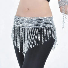 BellyDance Waistband Hip Scarf 3 Color Hand-Beaded Elastic Belly Dance Bling Belt Indian Dress Accessories
