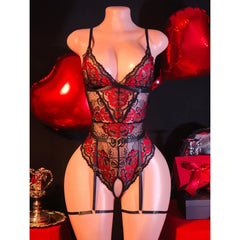 Black Red Color Block Lace With Belt