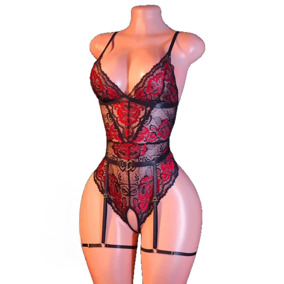 Black Red Color Block Lace With Belt
