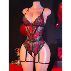 Black Red Color Block Lace With Belt