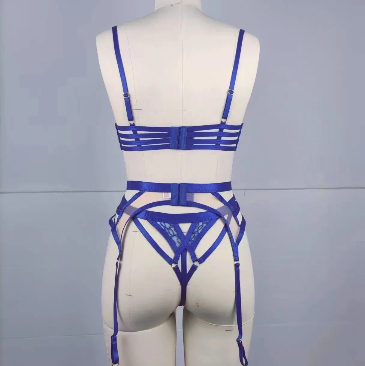 Blue Mesh See Through Bra Panty Sweet Soft Breathable Charming Attractive Alluring Lovely Lingerie Set