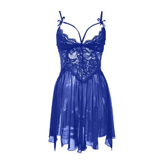 Blue Plus Size Mesh Deep V Lace Nightgown Side Slit Maxi Lingerie Set Lingerie Dress Set