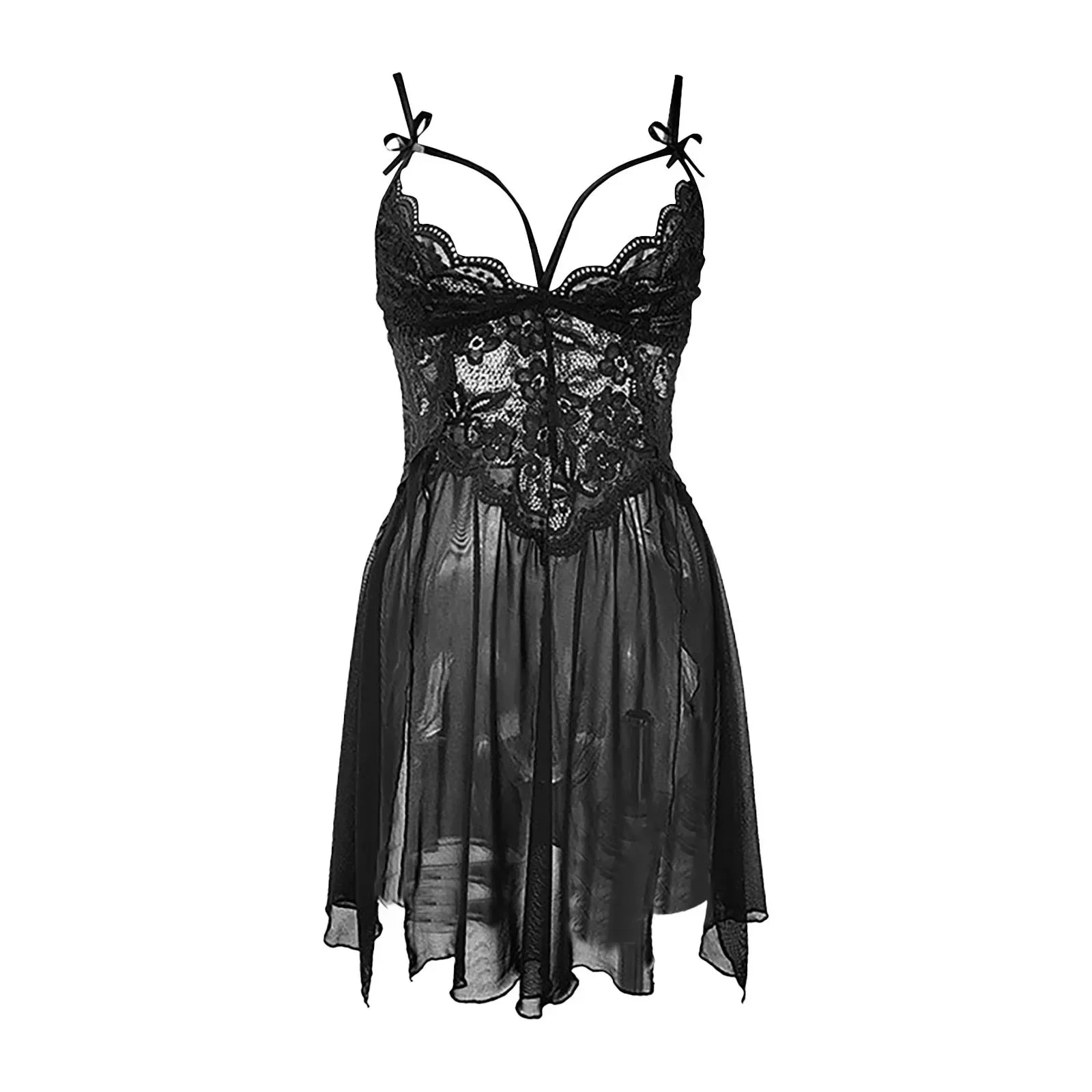 Blue Plus Size Mesh Deep V Lace Nightgown Side Slit Maxi Lingerie Set Lingerie Dress Set