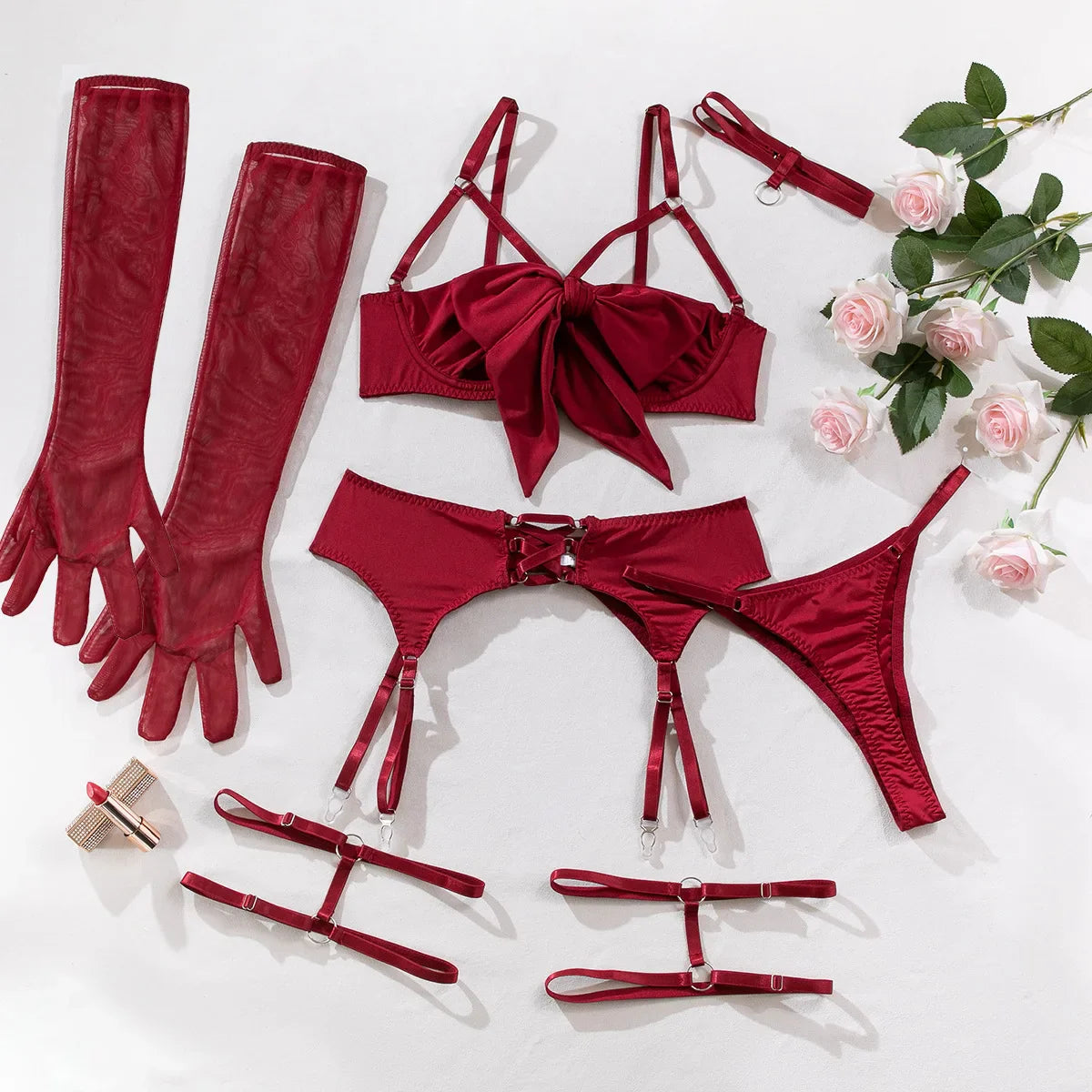 Bowknot Lingerie Sets Open Bra Silk Underwear Sissy Bilizna Set Uncensored Sensual Thongs