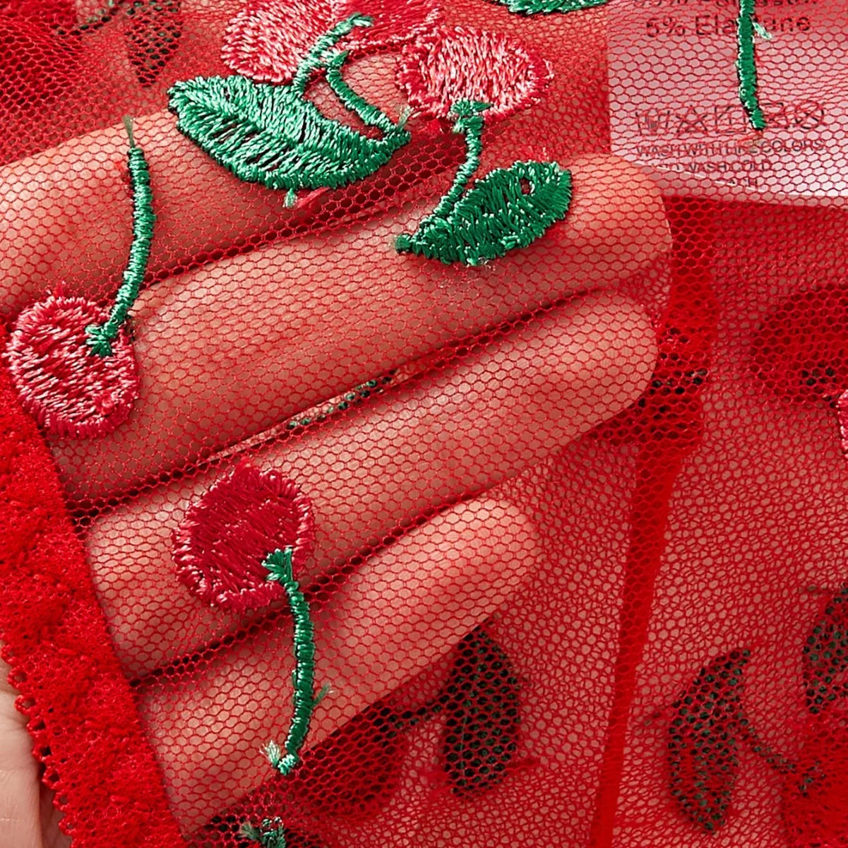 Cherry Embroidery See Through Bra Panty Lingerie Pure Red Fruit Pattern Gorgeous Charming Stunning Lingerie Set
