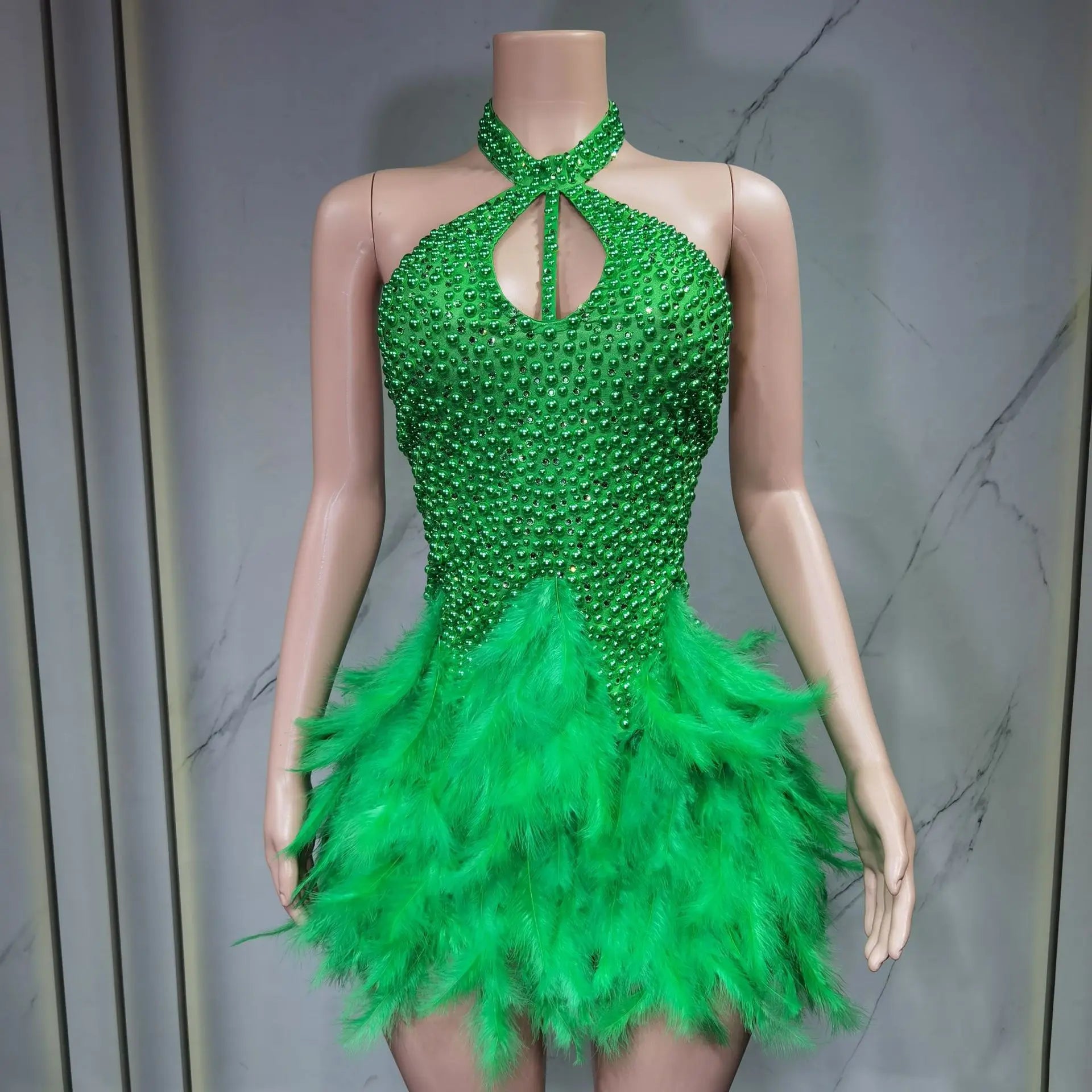Christmas White Feather Diamond Dress Off Shoulder Bustier Gown