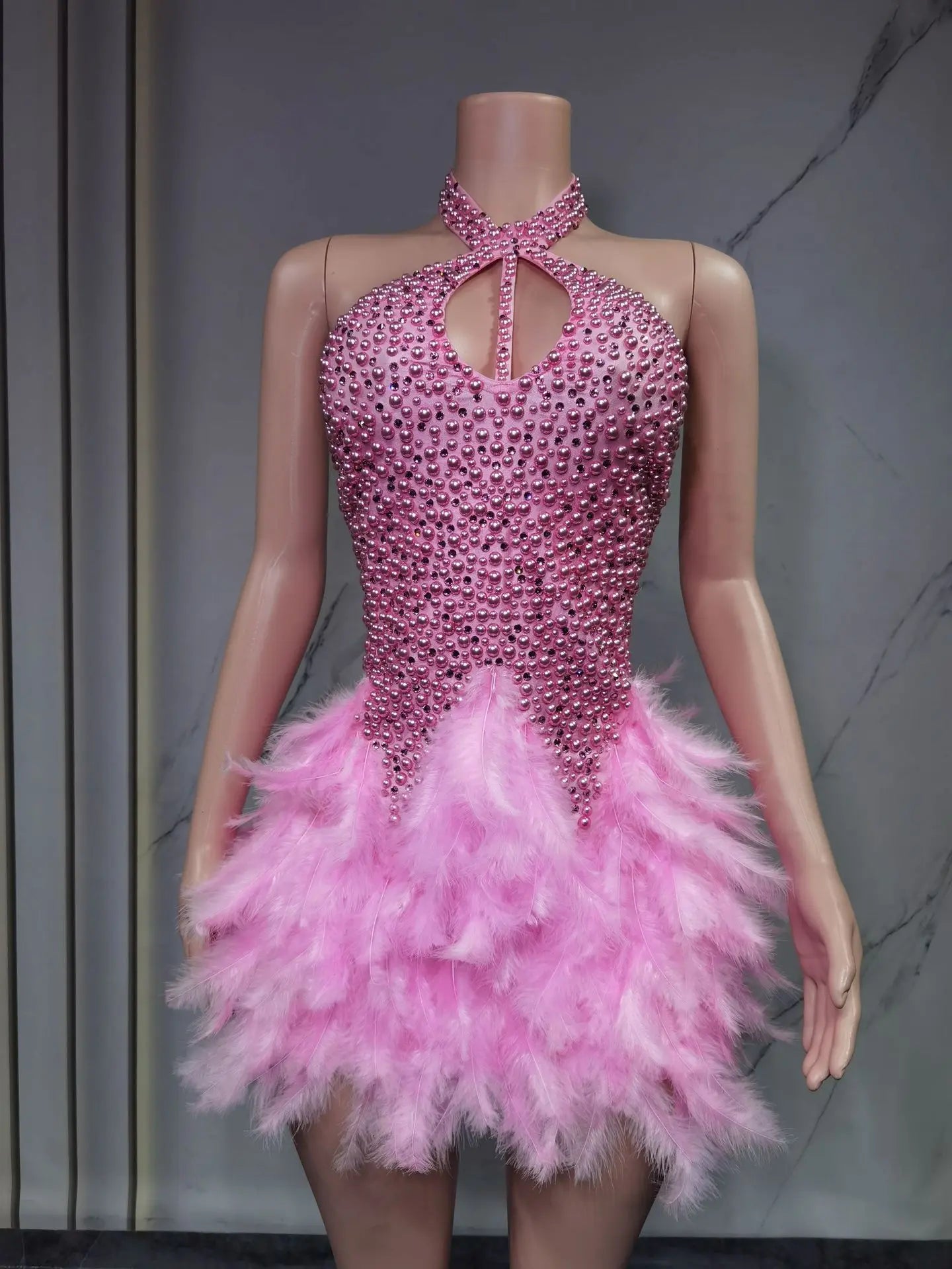 Christmas White Feather Diamond Dress Off Shoulder Bustier Gown