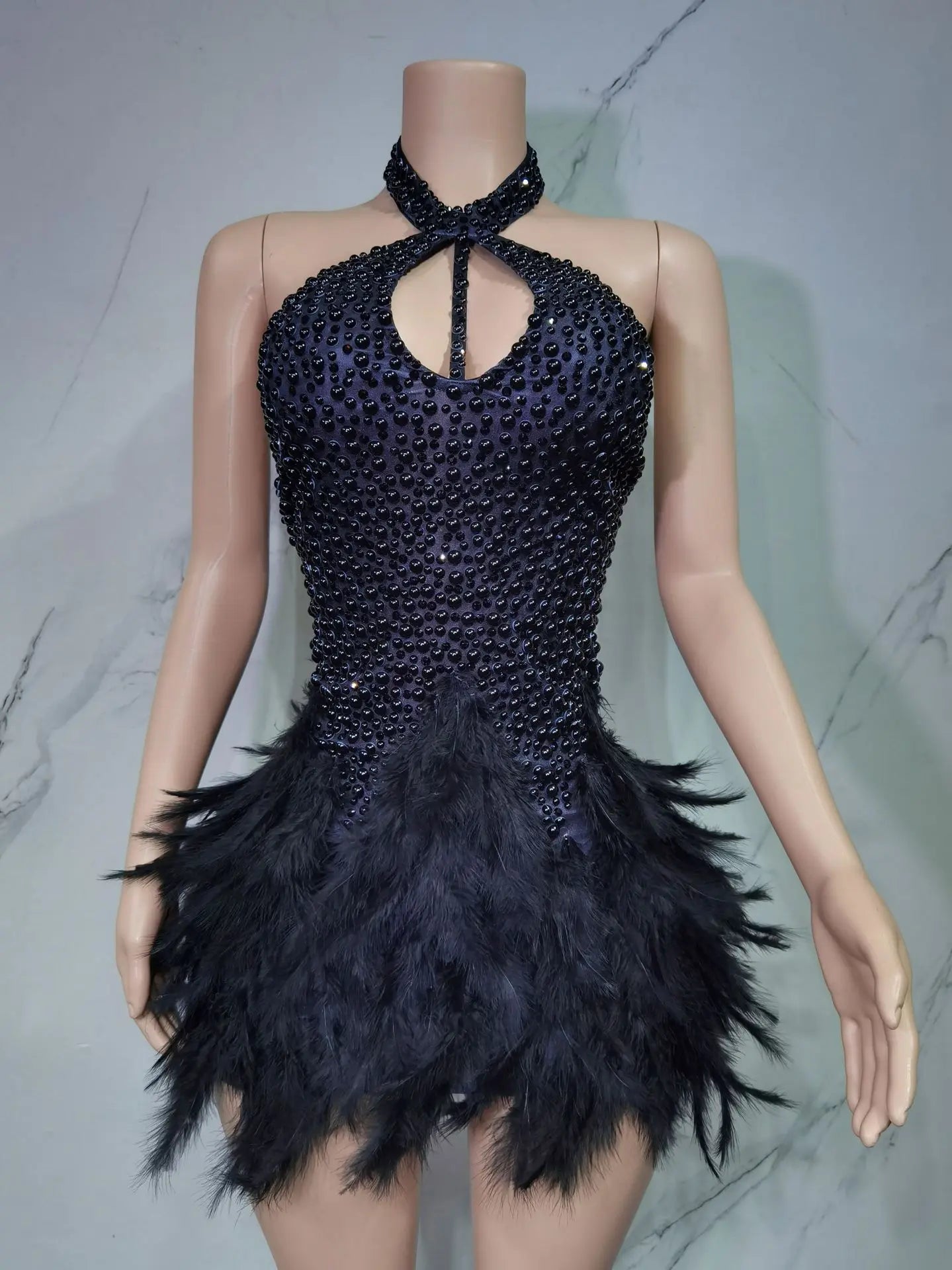 Christmas White Feather Diamond Dress Off Shoulder Bustier Gown
