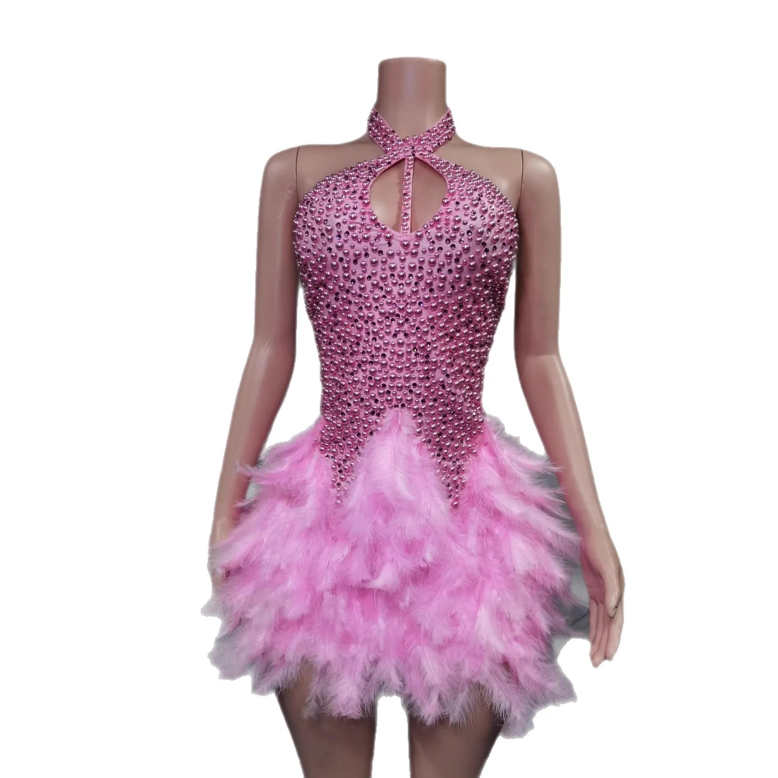 Christmas White Feather Diamond Dress Off Shoulder Bustier Gown