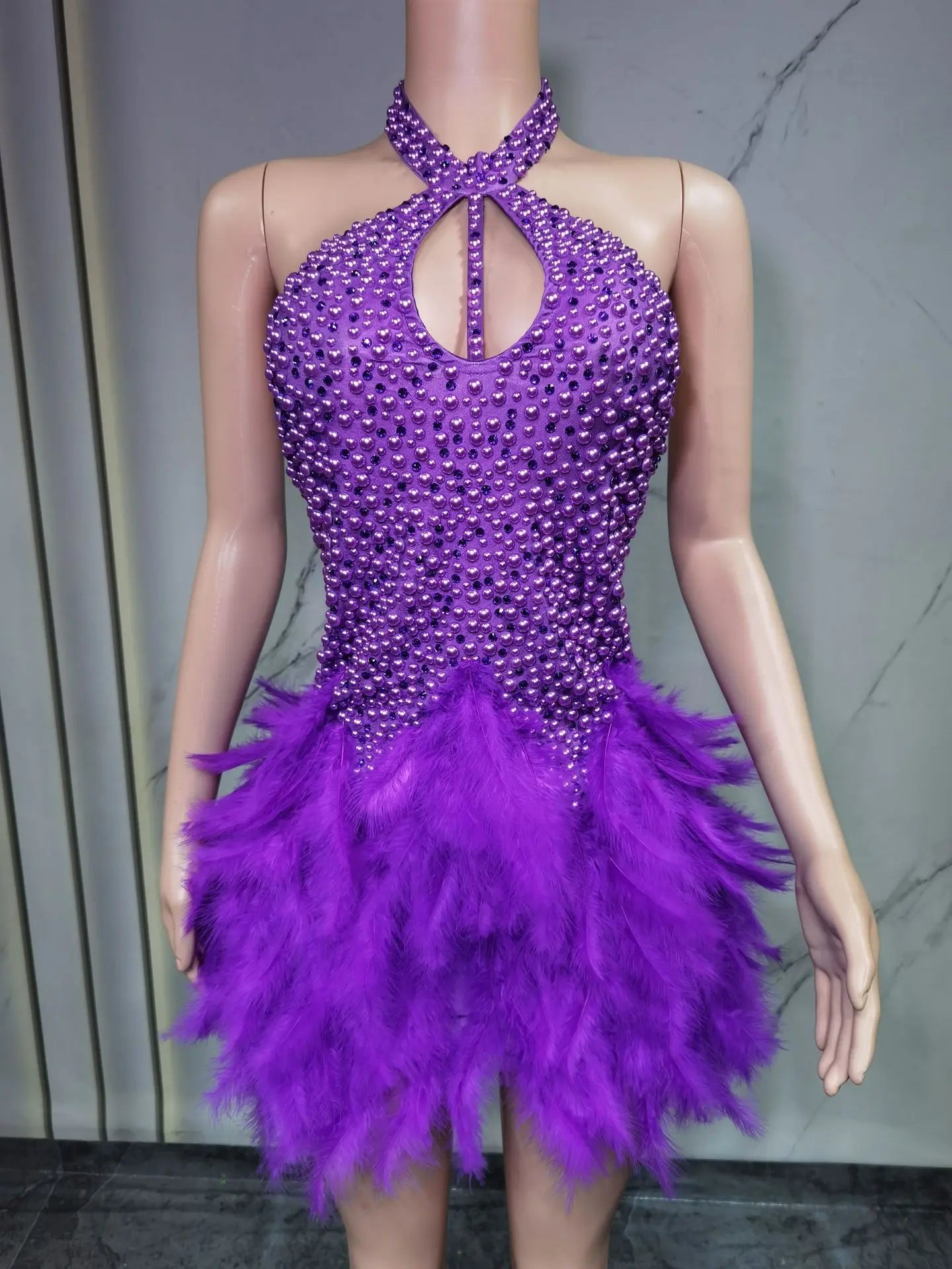 Christmas White Feather Diamond Dress Off Shoulder Bustier Gown