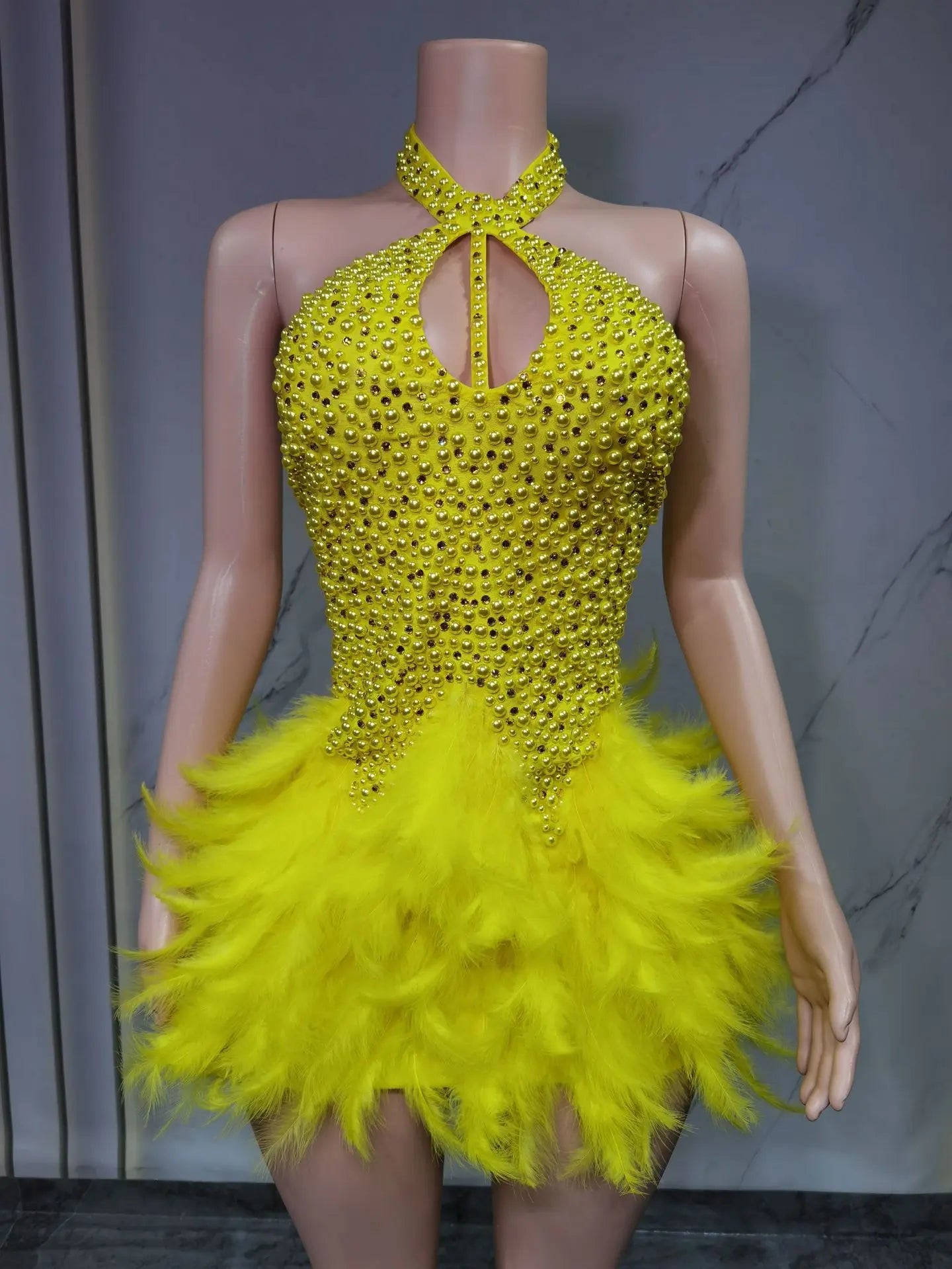 Christmas White Feather Diamond Dress Off Shoulder Bustier Gown