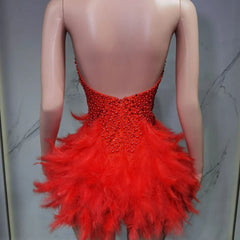 Christmas White Feather Diamond Dress Off Shoulder Bustier Gown