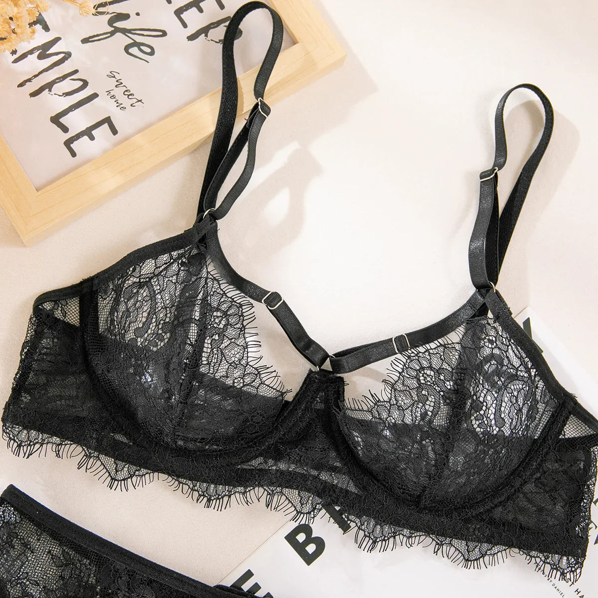 Daring Lingerie Erotic Sissy In Matching Lace Underwear Transparent Erotic Bra Sets
