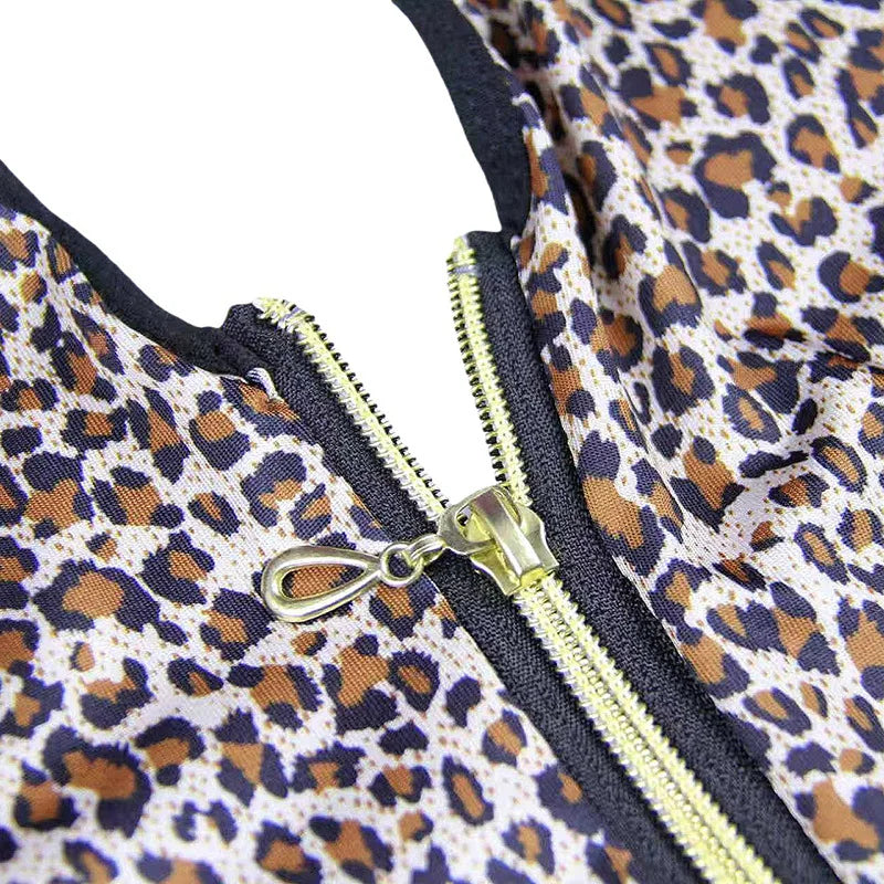 Deep V Zipper Flirting Skinny Underwear Teddy Halter Backless Cross Strap Hollow Out Mesh Leopard Lingerie Sets