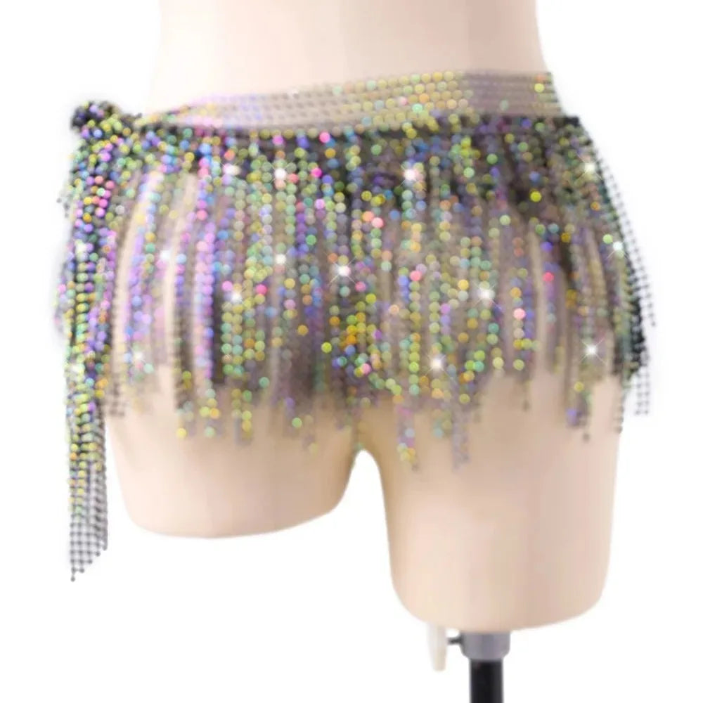 Diamond Shiny Belly Dance Waist Chain Multilayer Handmade Hip Scarf Skirts Triangle Tassel Dance Accessories Belly Dance